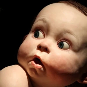 A frightened looking baby.